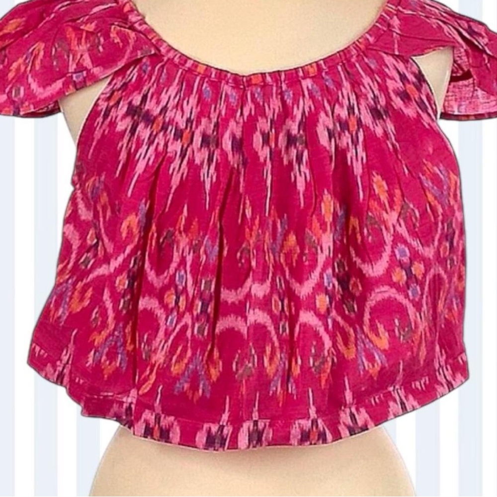 Indah Pink & Purple Boho Geometric Crop  Top Cotton Blouse (M)